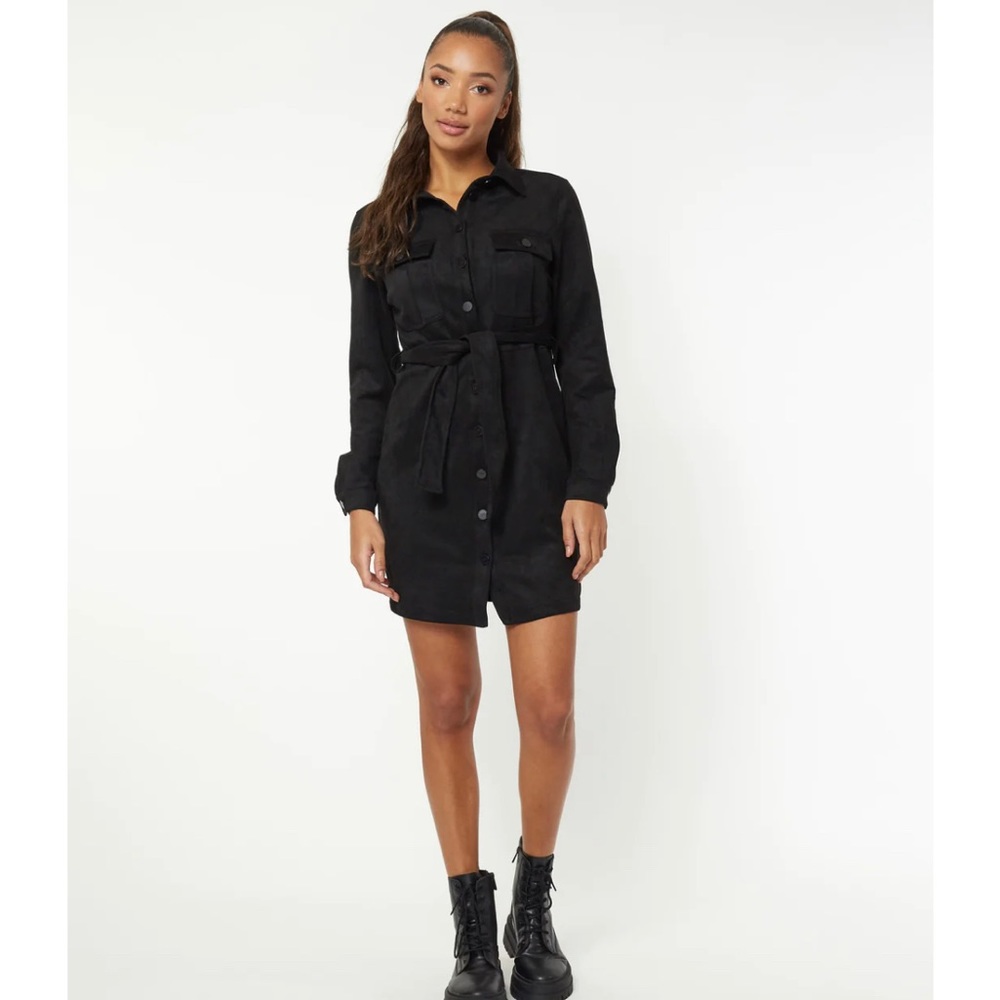 Lofty Manner Bodine shirt dress button up velvet faux suede edgy minimalist